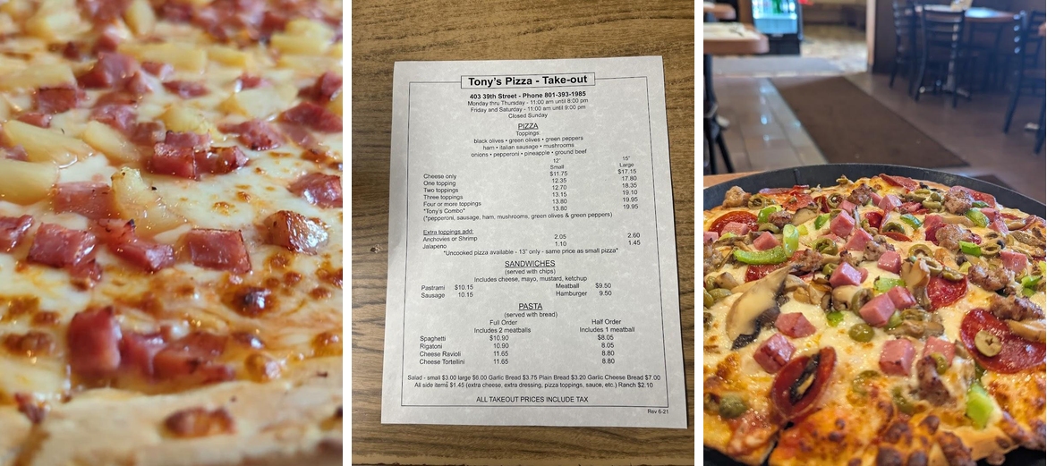 Tony's Pizza Menu